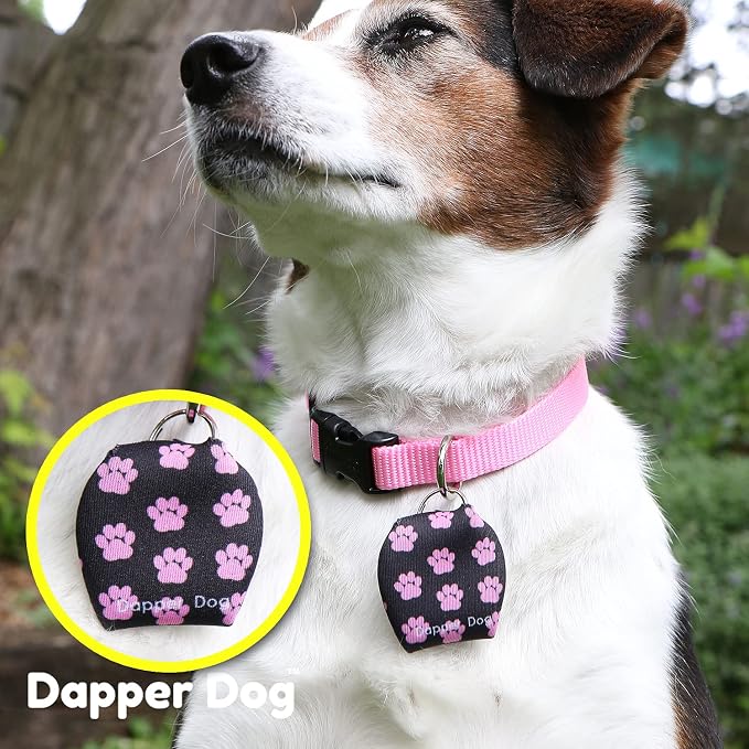 Dapper Dog - Dog Tag Silencer with Tag Ring (Black with Pink Paw Prints)