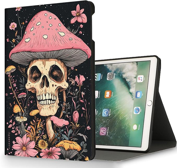 for Microsoft Surface Go 4/3/2/1-10.5" 2021 Tablet Case,Auto Wake/Sleep,Adjustable Stand Protective Cover - Skull Mushroom Flower