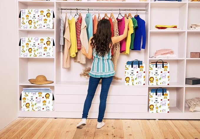 Kid Clothes Storage Basket Gift Shelf Basket Toy Storage Bin, Nursery Basket Organizer Box for With Handles for Room Deco (Leaf Animal)