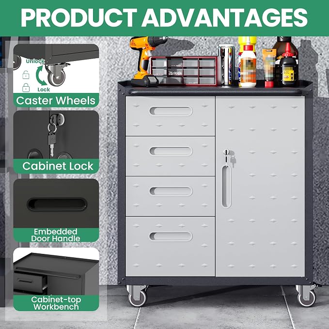 10-Piece Heavy Duty Steel Garage Cabinet System | All-in-One Modular Garage Cabinet Set for Ultimate Workshop Organization | Easy Assembly Garage Storage Cabinets & Tool Bench