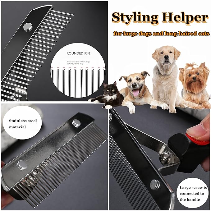 Undercoat Rake for Dogs, Long Tooth Dog Grooming Rake + Deshedding Brush Comb, Dematting Tool Set Pet Beauty Brushes for Grooming Middle Large Dog Longhair Cat Horse, German Shepherd Comb Husky Brush