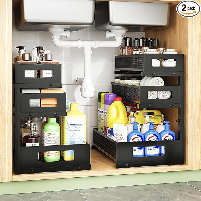 Under Sink Organizer,3-Tier Heavy Duty Pull out Cabinet Organizer Shelf | Height Adjustable,Thickened Metal,Slide out Storage Drawer Rack for Kitchen Bathroom Pantry Laundry Home Organization