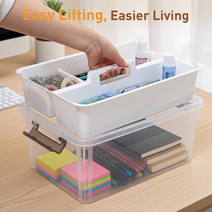 Citylife 17 QT Clear Craft Organizers and Storage Box with Handled Tray | Stackable Art Supply Organizer Storage Bins with Lids for Craft, Beads, Markers, Sewing, Tools, Playdoh, Coloring Books,