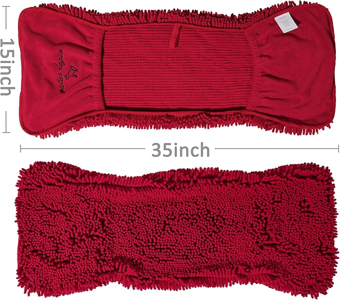 Patas Lague Absorbent Dog Towel for Drying Dogs Large, 35''x15'' Extra Large Microfiber Quick Drying Pet Bath Towel with Hand Pockets, Machine Washable Pet Shammy Wine Red