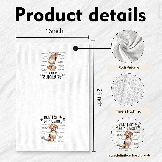 Funny Beagle Dog Kitchen Towels, Beagle Gifts for Women & Men, Dog Anatomy Tea Towel for Home Decor