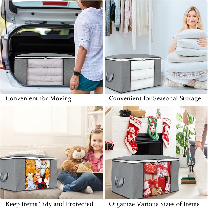combocube 3 Pack Closet Organizers and Storage Containers, Clothes Storage Bins, Storage Bags with Large Clear Window & Handles for King Comforter, Pillow, Quilt, Bedding, Clothes