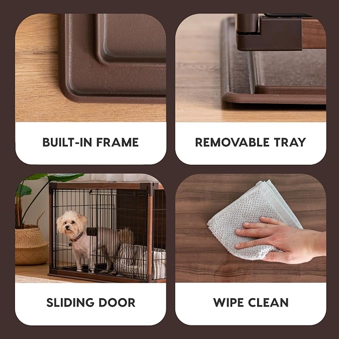 IRIS USA Small Animal Cage, Habitat, Brown | Rabbits, Removable Cleaning Tray, Secure Locking Door, Comfortable Den Space, Good Airflow, Easy Tray Clean