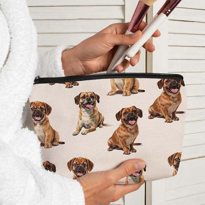 Puggle Dog Makeup Bag, Puggle Lovers Gifts Cosmetic Bag for Women, Dog Mom Lovers Owner Gifts for Women Christmas, Pet Lover Gift Zipper Travel Makeup Pouch for Purse