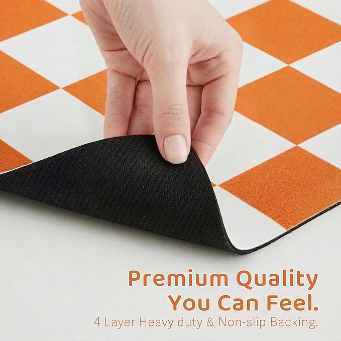 Ralxion Checkered Dog Feeding Mat, Absorbent Mats for Dog Food and Water Bowl, Dispenser, Aesthetic Orange Checkerboard Pet Placemat for Dogs, Cats, Puppy Accessories 16 x 24