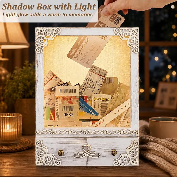 11x16 Wedding Shadow Box Frame with Shelves, White