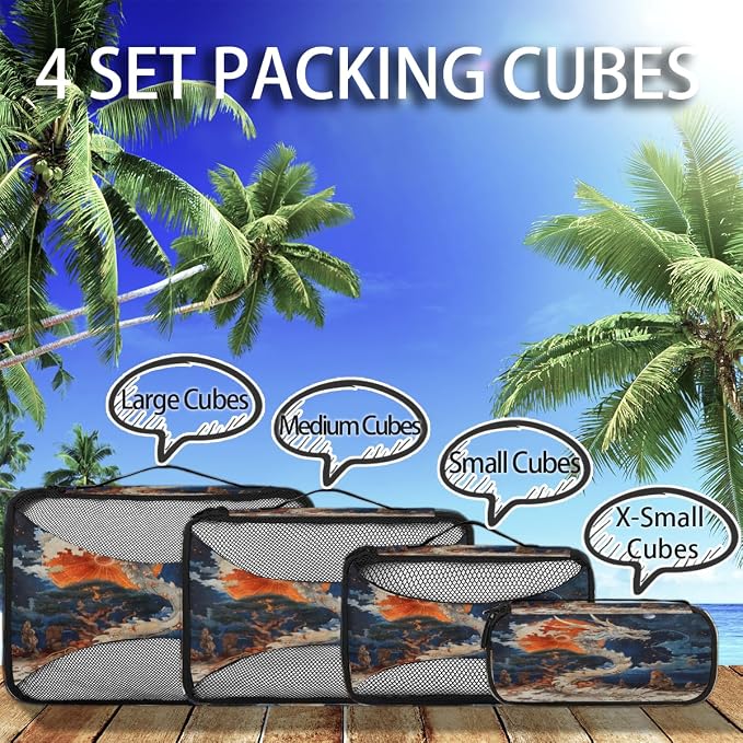 Dragon 4 Set Travel Packing Cubes for Accessories, Suitcase Organizers Luggage Bags Set with Double Zippers & Mesh Top