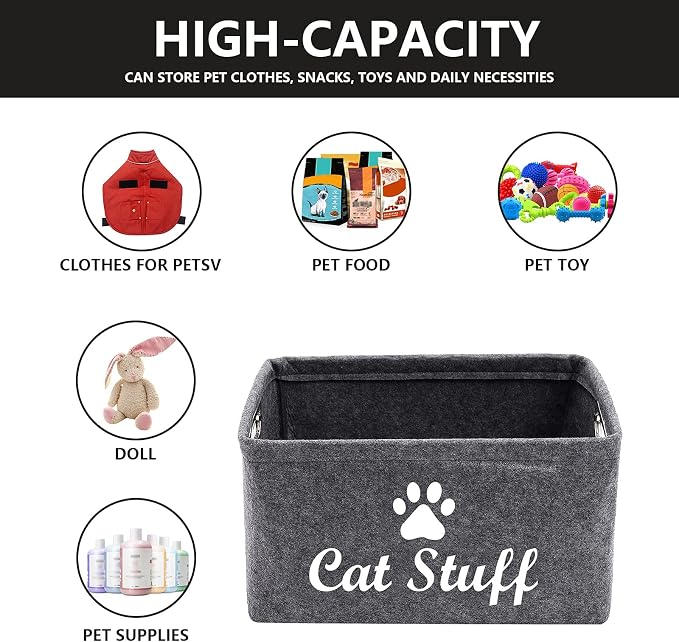 Cat Apparel & Accessories/Cat Toys/Pet Supplies Storage Basket/Bin with Handles, Collapsible & Convenient Storage Solution for Office, Bedroom, Closet, Toys, Laundry(Grey)