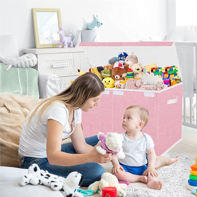 Pantryily Large Foldable Toy Storage Box with Lid,Plush Toy Organizer Chest