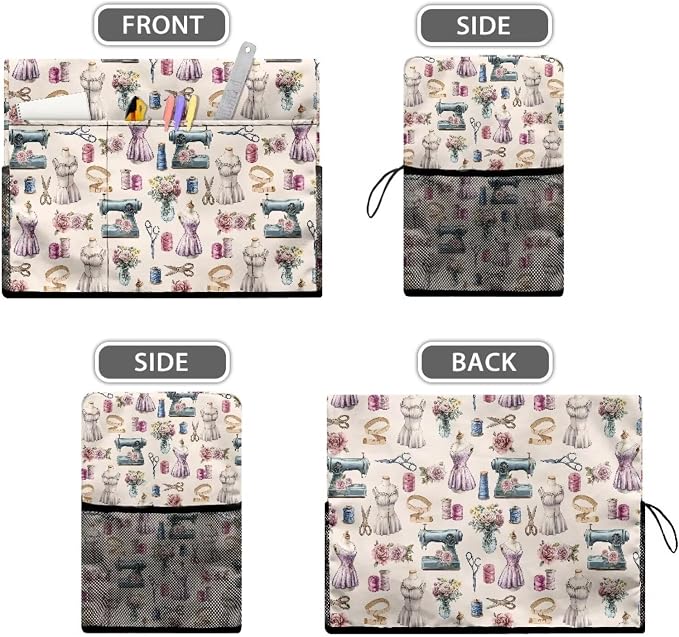 Sewing Print Design Sewing Machine Cover,Duty Protective Dust Cover with Storage Pockets for Most Standard Singer & Brother Sewing Machines and Accessories