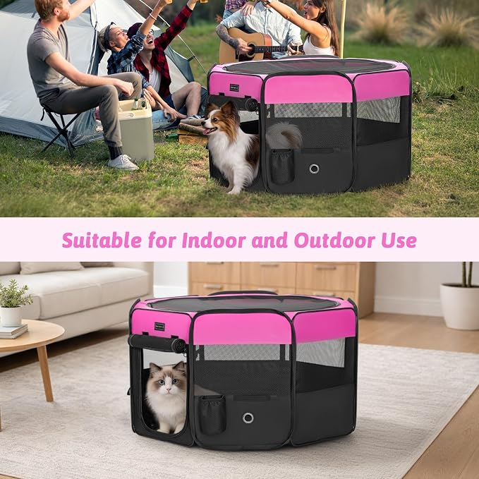 PETSFIT Portable Dog Playpen 29", Removable Waterproof Mat, Zippered Roof | 3-Second Setup, Collapsible Storage, RV Camping Travel, Indoor Outdoor Use, Small Dogs and Cats, 29.5"L x 29.5"W x 16.5"H