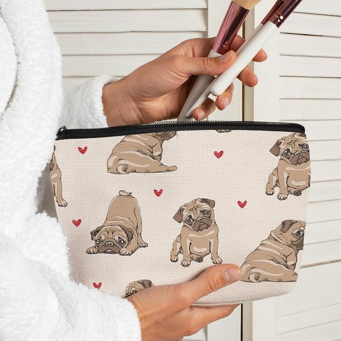Pug Dog Makeup Bag, Pug Lovers Gifts Cosmetic Bag for Women, Dog Mom Lovers Owner Gifts for Women, Pet Lover Gift Zipper Travel Makeup Pouch for Purse