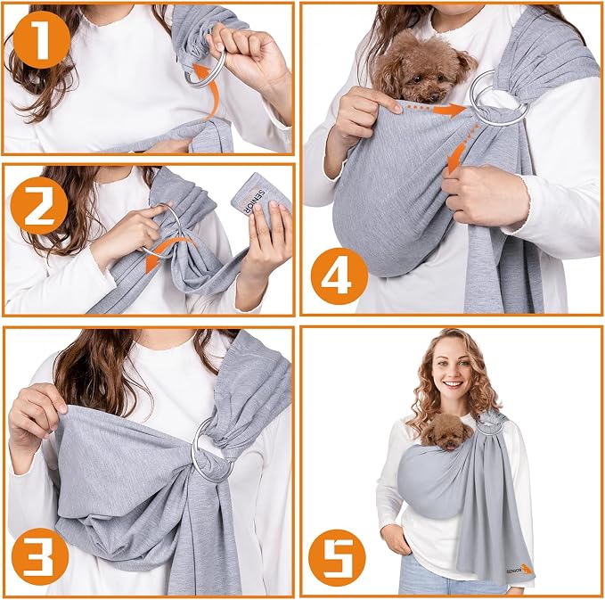 Dog Sling Carrier for Small Dogs, Adjustable Cat Sling Carrier, Light Blue | Hands-Free Front Carry Chest, Soft Breathable Fabric Wrap, Puppy/Kitten/Pets Up to 15 lbs, Machine Washable, Anti-Anxiety