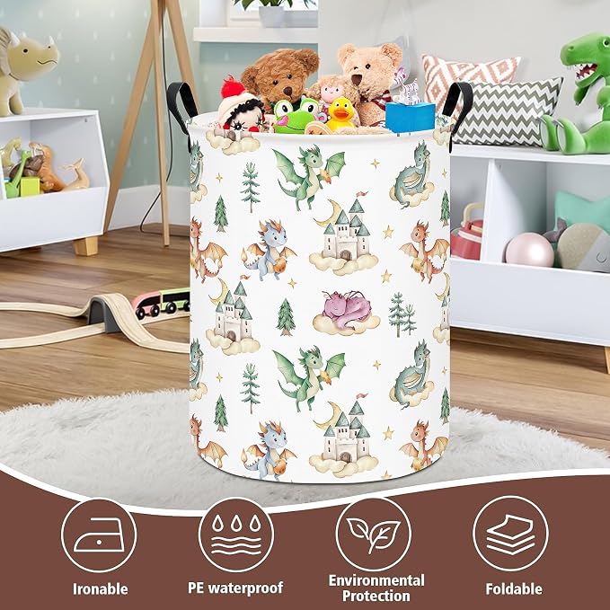 Dragon Fabric Storage Bin Nursery Organizer Basket | Organizer Bin Dirty Clothes Collapsible Waterproof for College Dorms, Boys and Girls Bedroom,Bathroom