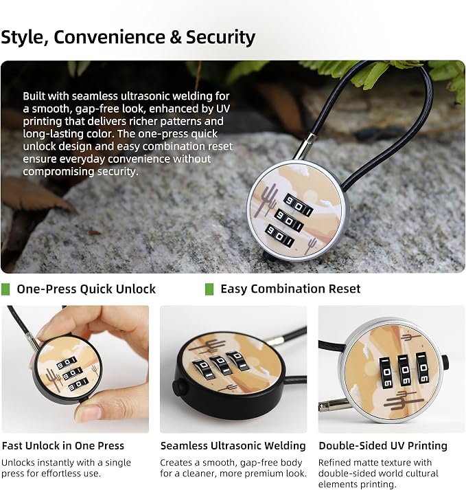 Luggage Lock with Code for Suitcase Zipper Backpack Travel Bags, Small Combination Lock Outdoor Waterproof, 3 Digit Mini Cable Padlock for Gym Locker, Cabinet Hasp, Tool Box, Storage Case
