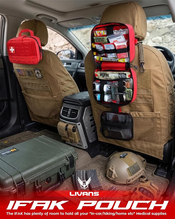 LIVANS Medical Bag, First Aid Bag Empty for Emergency & Trauma Kits | Molle Quick Release Design, Headrest Mount, Includes Flag and Cross Patch,Versatile for Tactical, Camping, Hiking and Travel