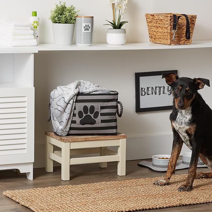 Bone Dry Pet Storage Collection Striped Paw Patch Bin, Black, Small Rectangle