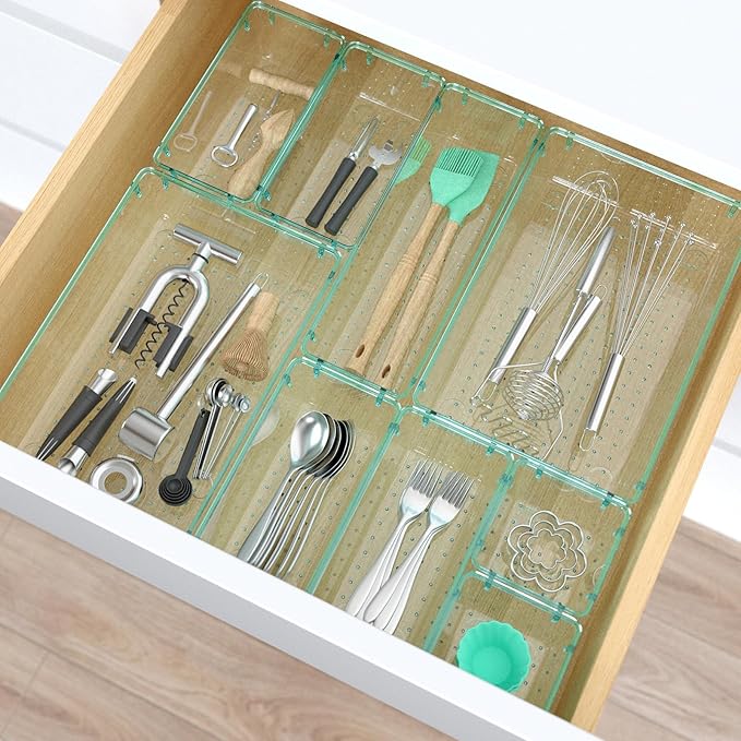 13 PCS Plastic Drawer Organizers Set, 4 Size Desk Drawer Organizer Trays | 4 Size Desk Drawer Organizer Trays for Makeup, Jewelry, Kitchen Utensils, Gadgets and Office