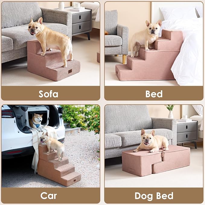 EHEYCIGA Dog Stairs for Small Dogs 13.5" H, 3-Step Dog Steps for Cats, Pink | Pet Steps for Couch Sofa and Chair, Non-Slip Balanced Pet Ramp Indoor