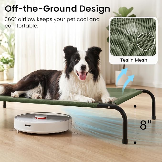 Love's cabin Elevated Cooling Dog Bed for Large Dogs, Portable Indoor & Outdoor Raised Pet Dog Cat Cot, Durable Summer Frame with Breathable Mesh, Olive Green, 48 inches