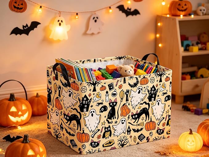 Rectangular Halloween Basket Trick or Treat Pumpkin Basket Cute Storage Bin (Halloween)