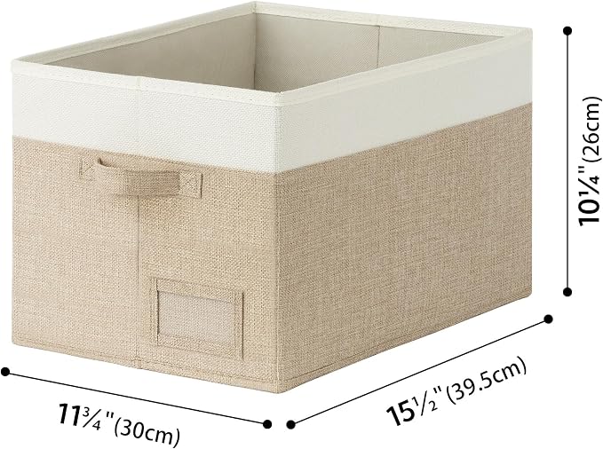 GRANNY SAYS Closet Storage Bins with Label, Khaki&Ivory, Large, 3-Pack | Closet Storage Bins, Large Fabric Storage Bins, Collapsible Clothing Storage and Organization, Decorative Storage Bins