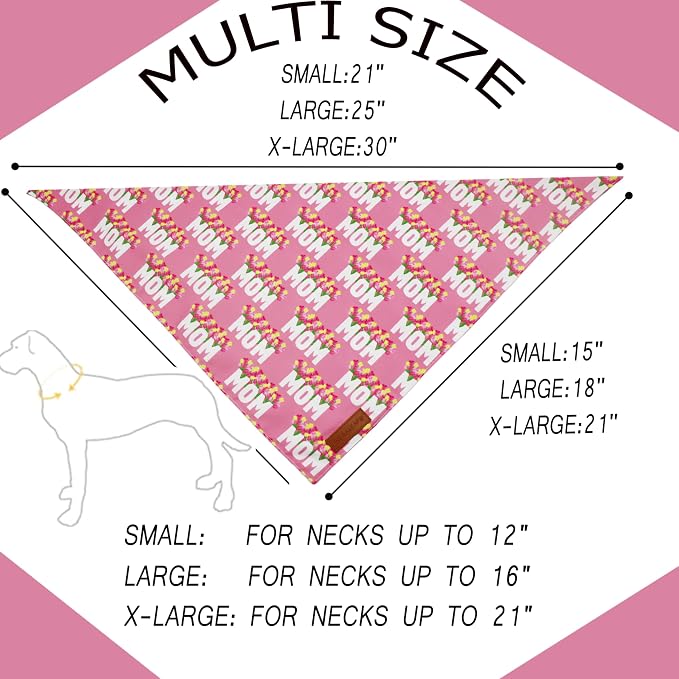 Realeaf Mothers Day Dog Bandanas 2 Pack, Reversible I Love My Mom Pet Scarf for Boy and Girl, Premium Durable Fabric, Valentines Day Bandana for Medium Large Dogs (Small)