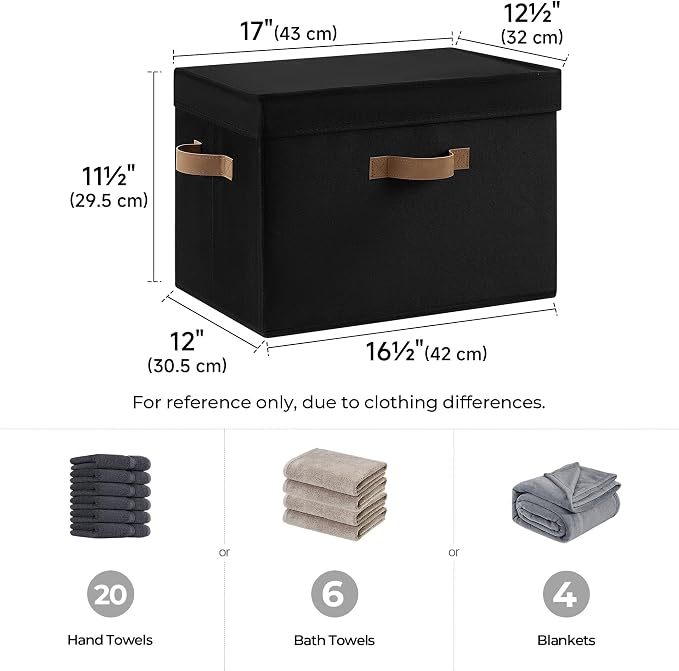 StorageWorks Fabric Storage Bins with Lids, Closet Storage Bins | Flip-Top Lid, 3 Handles, Collapsible, Stackable, for Clothes Blankets, Multi-Purpose, Jumbo, Black, 2-Pack