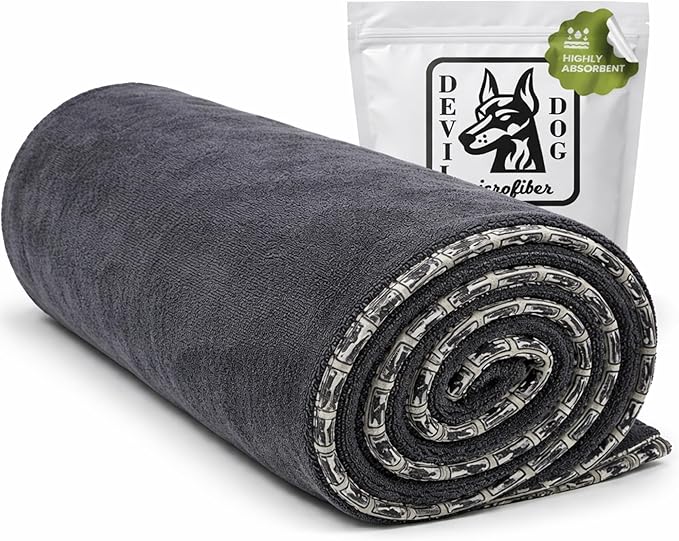 Premium Twisted Loop Drying Towels for Drying Dogs Large 24" x 35" Super Absorbent Microfiber Dog Bath Towel – Quick Dry, Soft – 1200 GSM Gray for Pets, Beach, Camping & Travel