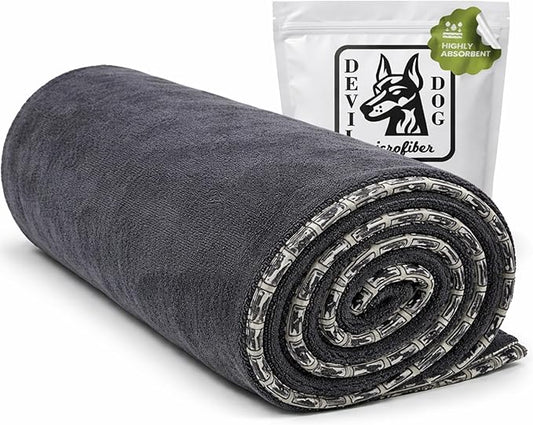 Premium Twisted Loop Drying Towels for Drying Dogs Large 24" x 35" Super Absorbent Microfiber Dog Bath Towel – Quick Dry, Soft – 1200 GSM Gray for Pets, Beach, Camping & Travel