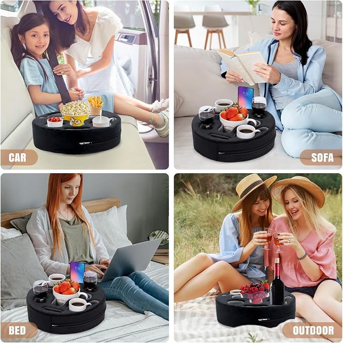 INNO STAGE Couch Cup Holder Pillow | Sofa Caddy Buddy Cupholder Organizer, for Bed Rv Tv Car Man Cave Boat Remote Snacks Drink, Gift for Couch Potato, Black