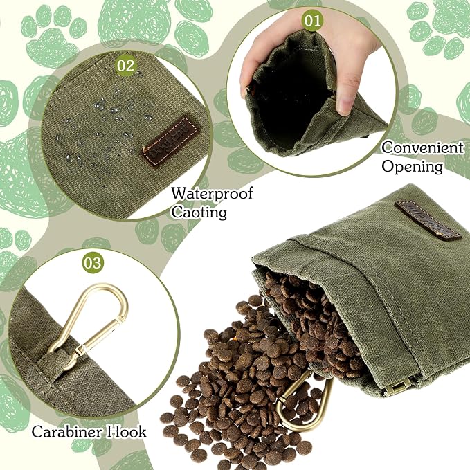 Windyun 3 Pcs Dog Treat Pouch Hand Free Dog Treat Bags Training Pouch with Auto Closure and Metal Buckle Dog Walking Bag Dog Treat Holder Dog Snack Pouch Small Food Dispenser for Pet Puppy Travel