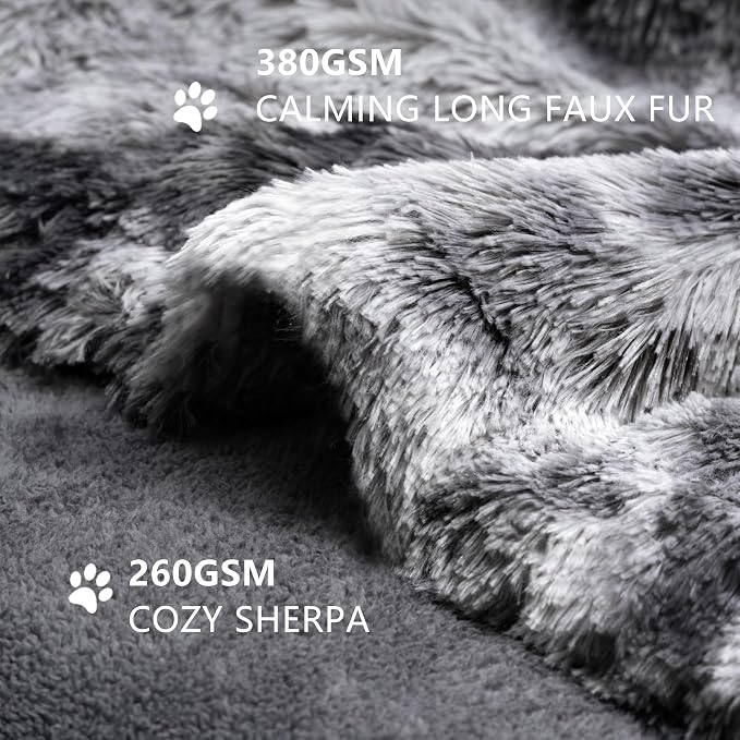 gogobunny Waterproof Dog Blanket for Couch & Furniture Protection - Super Soft Reversible Throw for Large Dogs & Cats, Calming Washable Fur & Sherpa Pet Blanket(33x77 Inch, Tie-dye Grey)