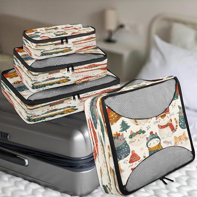 Packing Cubes for Travel, Christmas Travel Luggage Packing Organizers for Women Men, Large Custom Toiletries Bag for Cosmetics Toiletries, Cute Cat