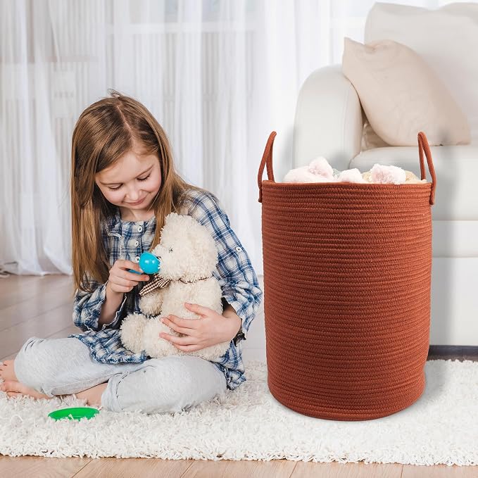 Woven Cotton Rope Laundry Basket, 15" x 20" Laundry Hamper, Rustic | Rope storage basket for dirty clothes, toys and blankets. Perfect for bathroom, baby nursery and living room storage.