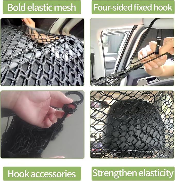 Car Dog Barrier Net, Hook Up Elastic Envelope Luggage Net (47.24" x 33.85") Dual Layer Safety Net for Pet Dog Vehicle Universal Mesh Barrier Guard Blocks Access to Car Front Seats Organiser Bag