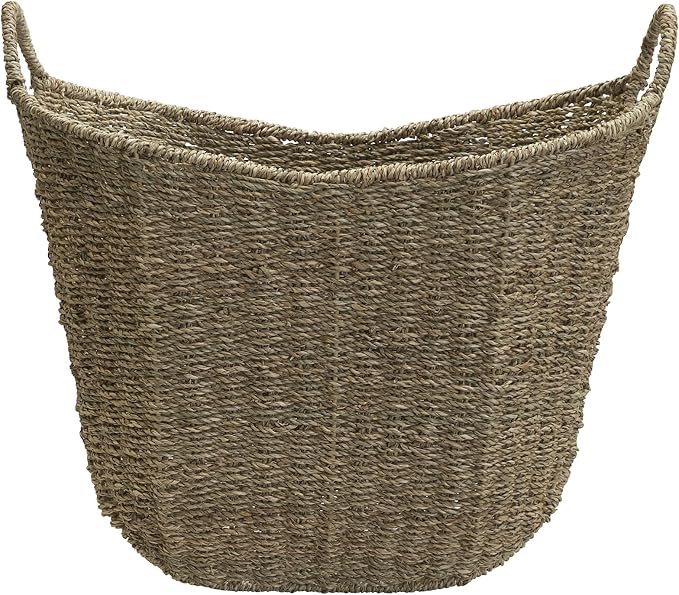 Household Essentials Brown Wicker Storage Basket with Handles Large | Natural Seagrass