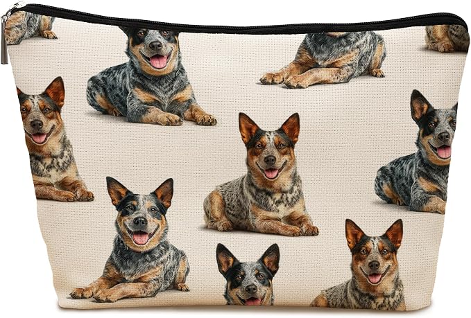 Australian Cattle Dog Makeup Bag, Australian Cattle Lovers Gifts Cosmetic Bag for Women, Dog Mom Lovers Owner Gifts for Women Christmas, Pet Lover Gift Zipper Travel Makeup Pouch for Purse