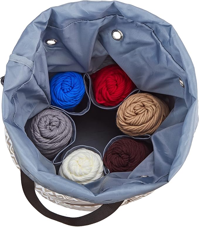 HOMEST Crochet Bag Organizer for Yarn Storage, and Knitting Accessories | Customized front compartment, 6 oversized grommets and drawstring closure for hooks, needles and projects, Ripple
