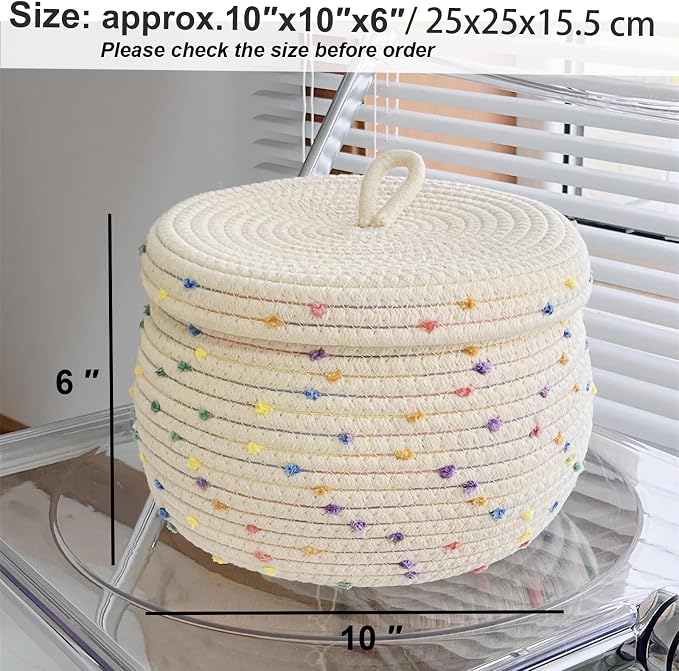 Small basket, Cute Woven Basket with Lid & Decorative Bin for Storage | small woven basket rope basket decorative basket gift basket