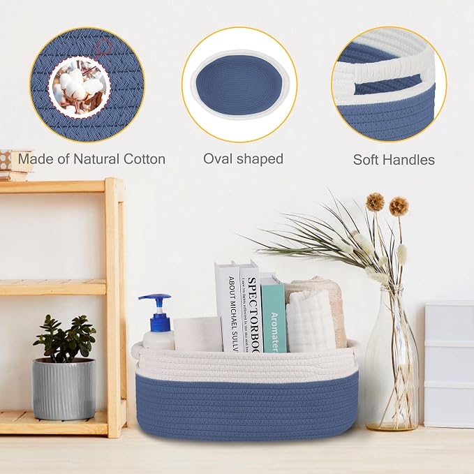 Small Woven Gift Basket with Bag & Ribbons, Folkstone Gray | Cotton Rope, 13”x 9”x 5.5”, Fits for Kids, Women & Men, Bedroom, Living Room, Nursery & Bathroom Storage, Cat & Dog Toy Boxes
