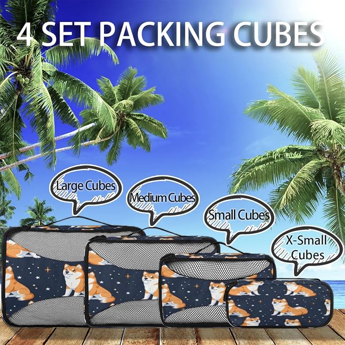 Packing Cubes for Travel, Cute Corgi Travel Luggage Packing Organizers for Women Men, Large Custom Toiletries Bag for Clothes Shoes, Corgi Dogs