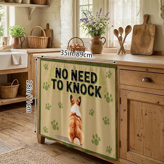 NO Need to Knock Oven Skirt Curtain for Kitchen Decor 28"x35", Corgi Dog Paw Prints Pet Lover Farmhouse Self Adhesive Stove Curtains Skirt Cabinet Curtains for Bathroom Laundry Room