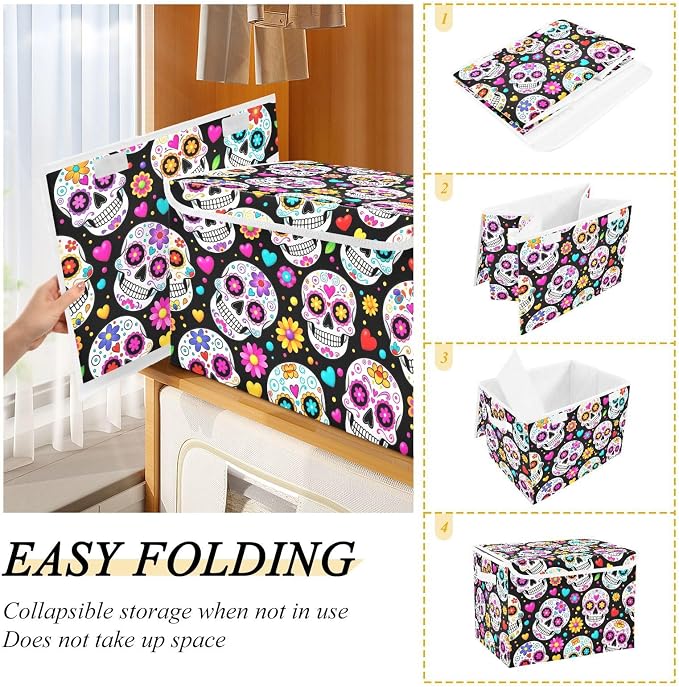 Gothic Fabric Storage Bins with Lid Storage Boxes Clothes Baskets 40L | Decorative Storage Boxes, Foldable & Stackable, Dust-Proof Flip Top, Reinforced Handles, For Home & Dorm, Clothes & Toy Box