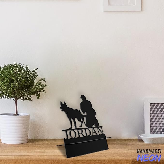 Personalized Man Police and Dog Cell Phone Holder, Custom Name Desk Stand, Metal Enforcement Dock, Tablet, Smartphone Stands, Gifts for Animal Lovers, Friends, Christmas