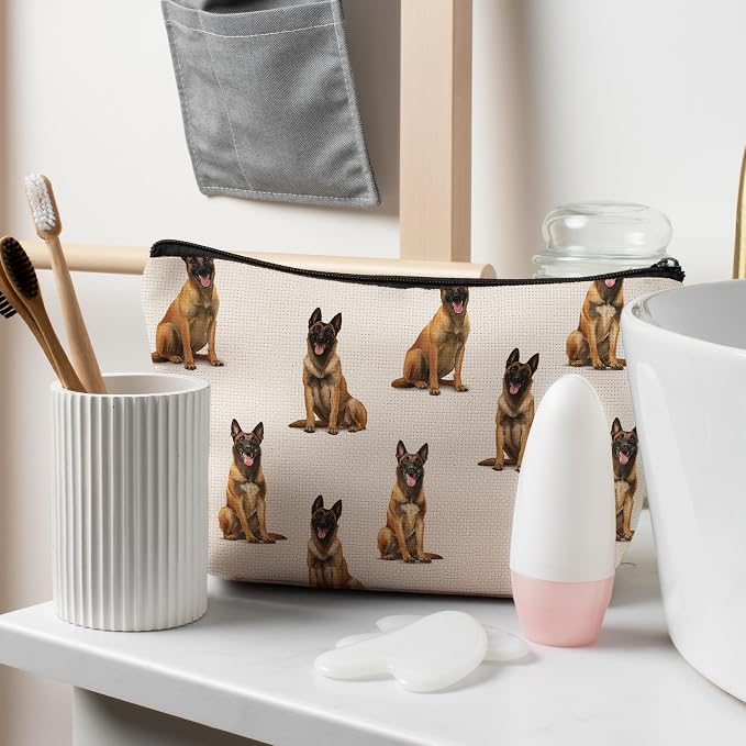 Belgian Malinois Dog Makeup Bag, Belgian Malinois Lovers Gifts Cosmetic Bag for Women, Dog Mom Lovers Owner Gifts for Women Christmas, Pet Lover Gift Zipper Travel Makeup Pouch for Purse